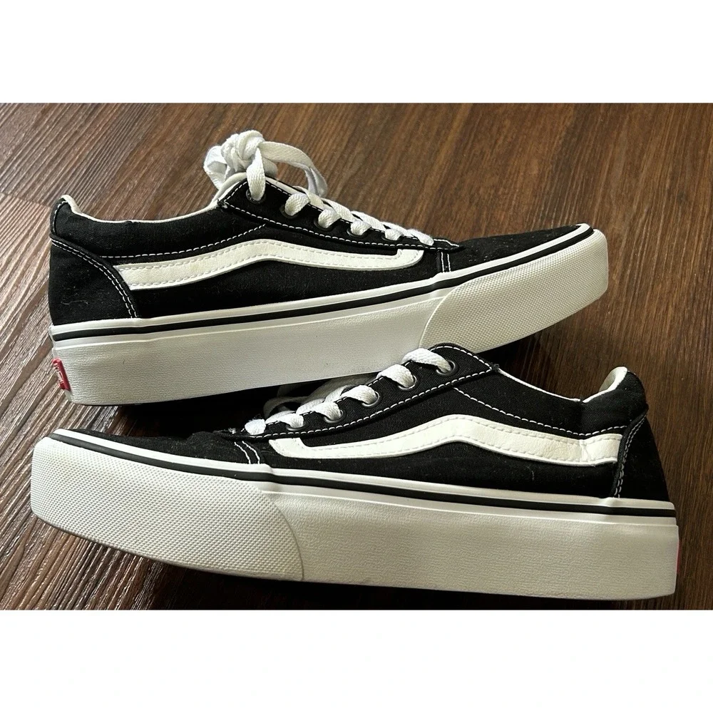 Vans Women's Old Skool Platform Shoes Skate Sneakers Black/White Size 8.5